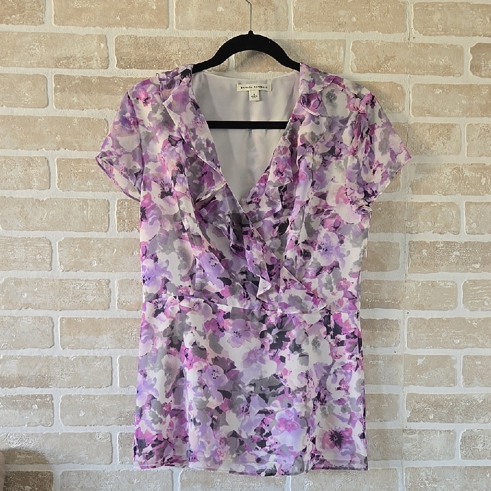 Banana Republic Purple Ruffled Wrap Blouse